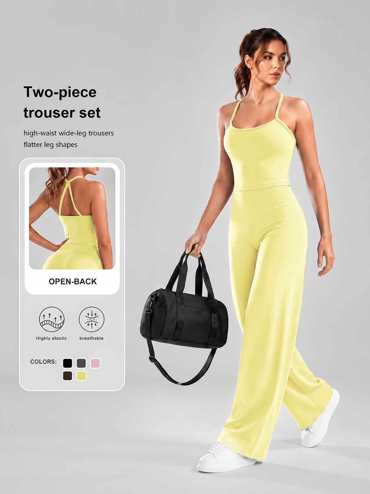 Cross Back Cami & Wide Leg Pants Set - Yellow