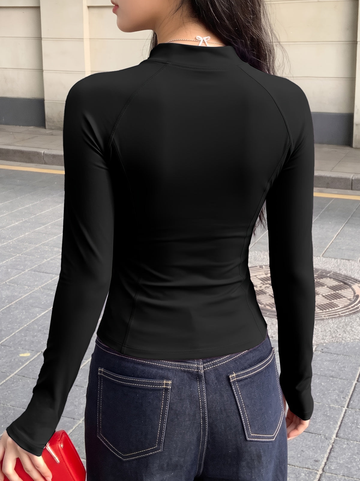 Double Zip Thumb Loop Fitted Jacket - Black