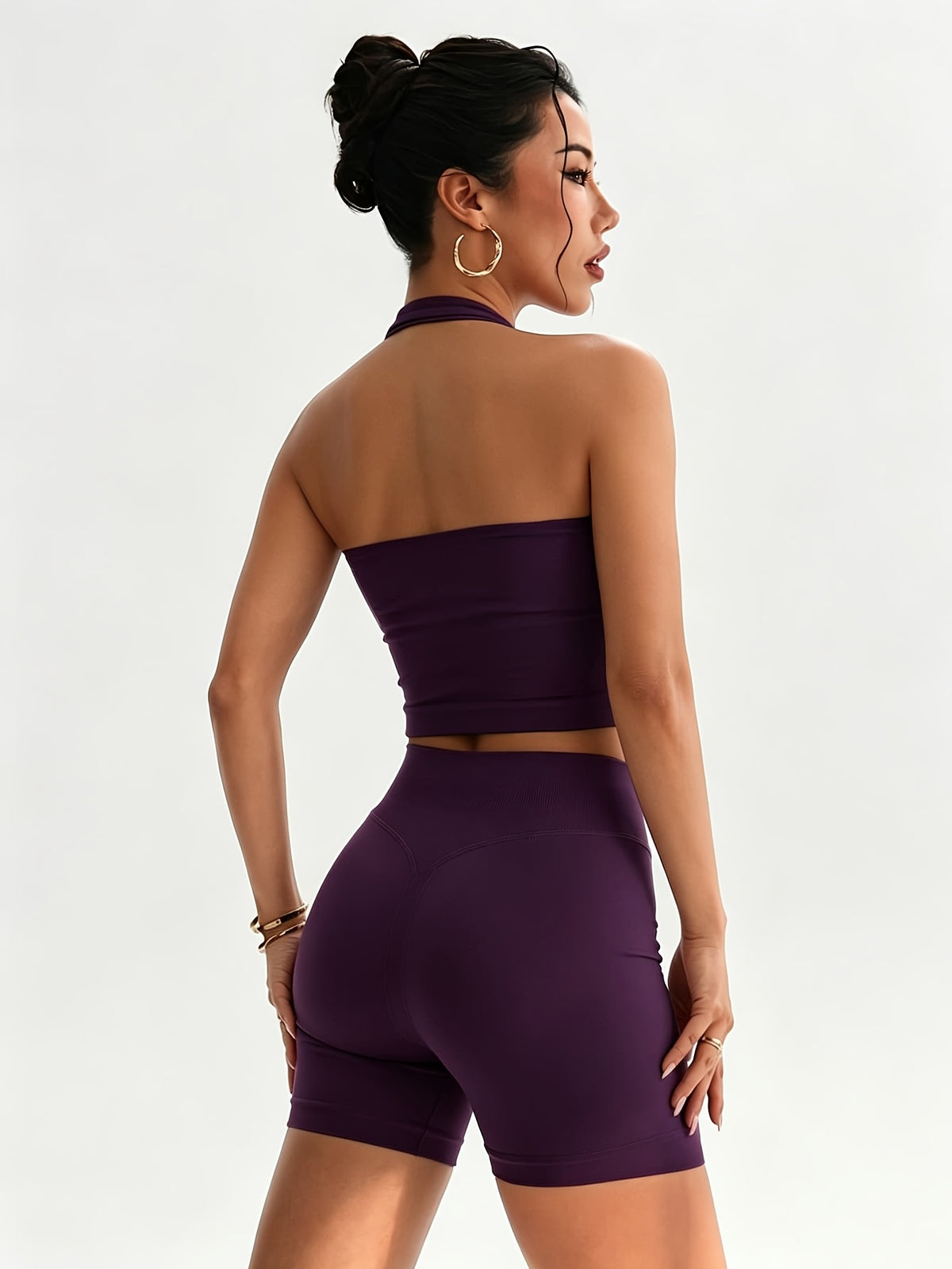 2 Pack Strappy High Waist Shorts - Deep Purple