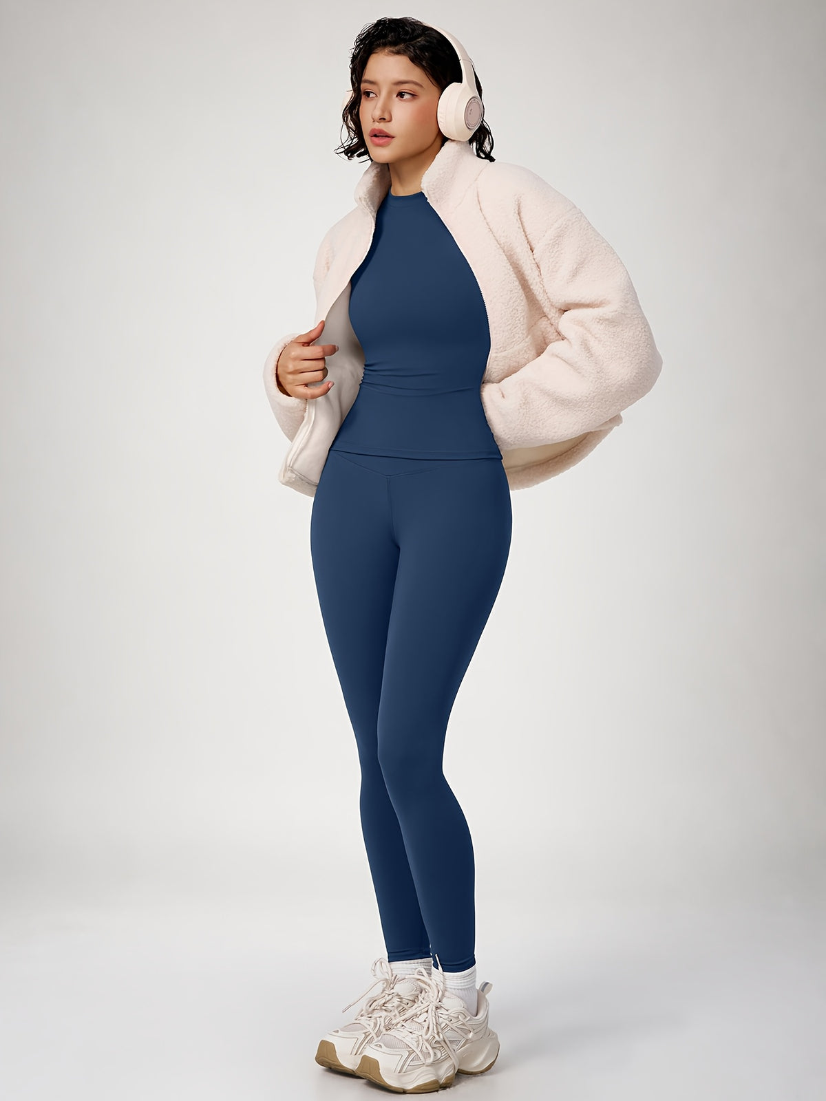 Crew Neck Crop Tee & Leggings Set - Navy