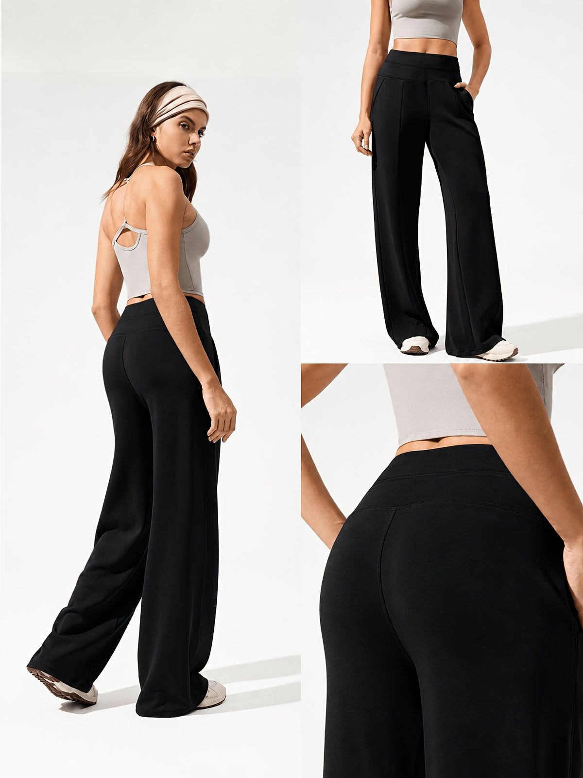 Flowy Wide Leg Pocket Work Pants - Black