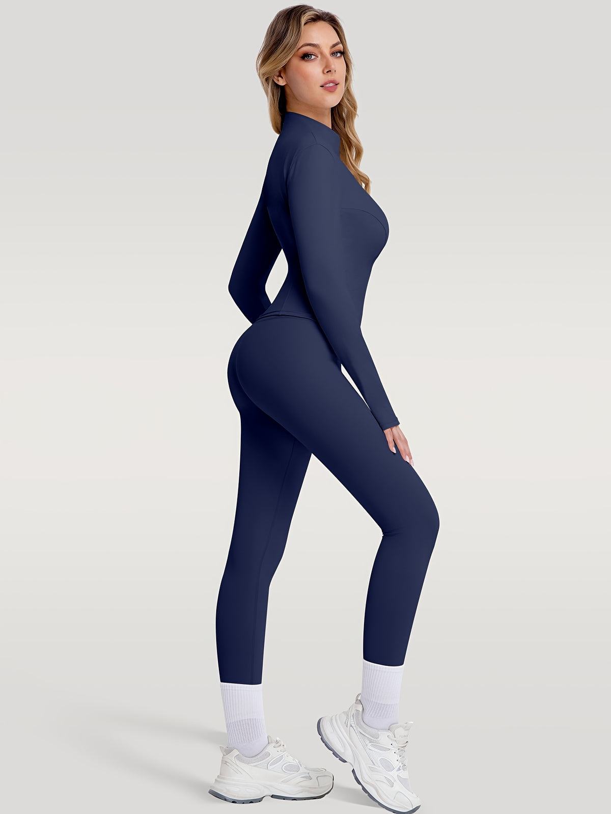Figure Hugging Jacket & Pants Set - Blue