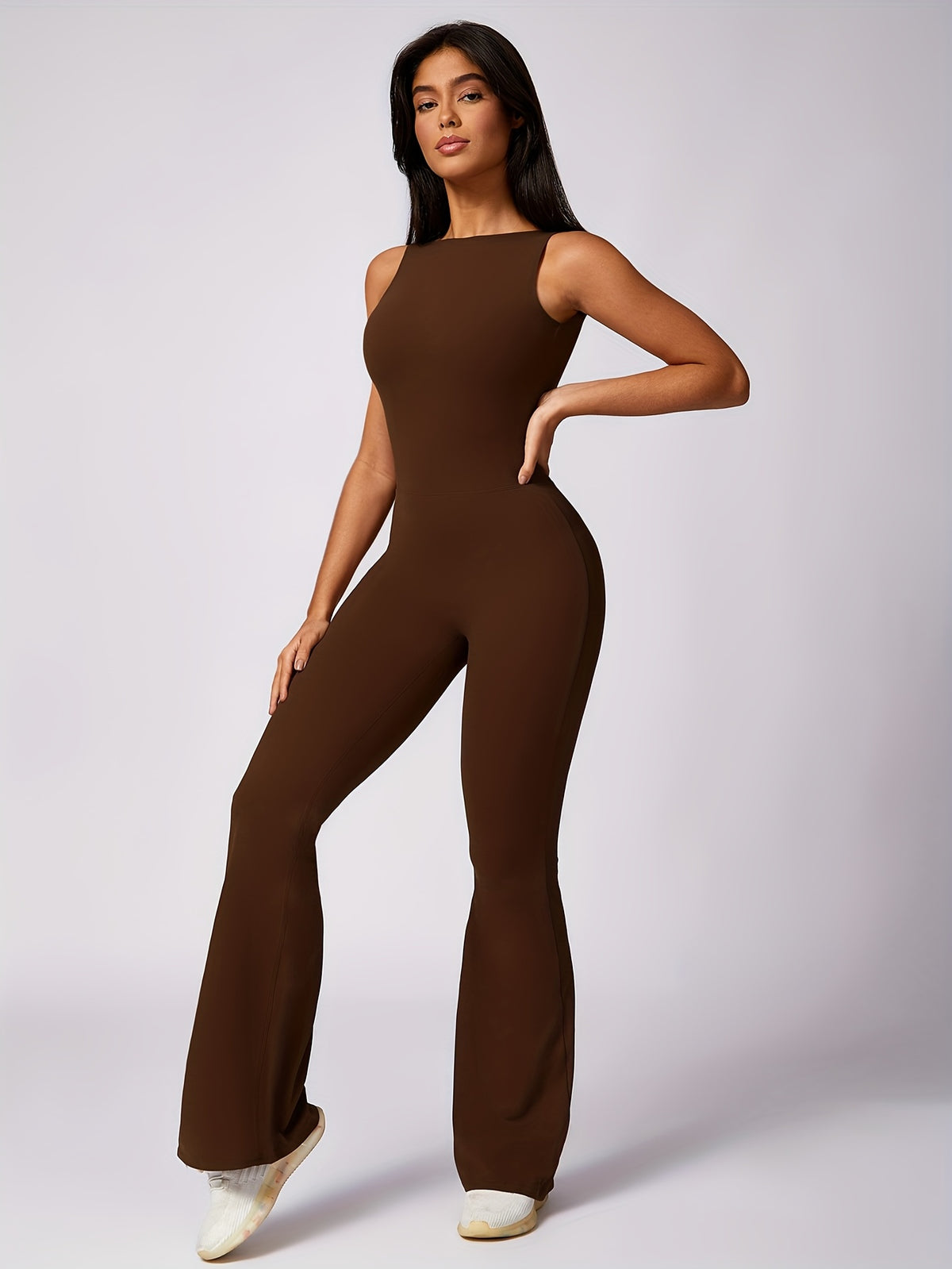 Sleeveless Yoga Bodysuit - Chocolate