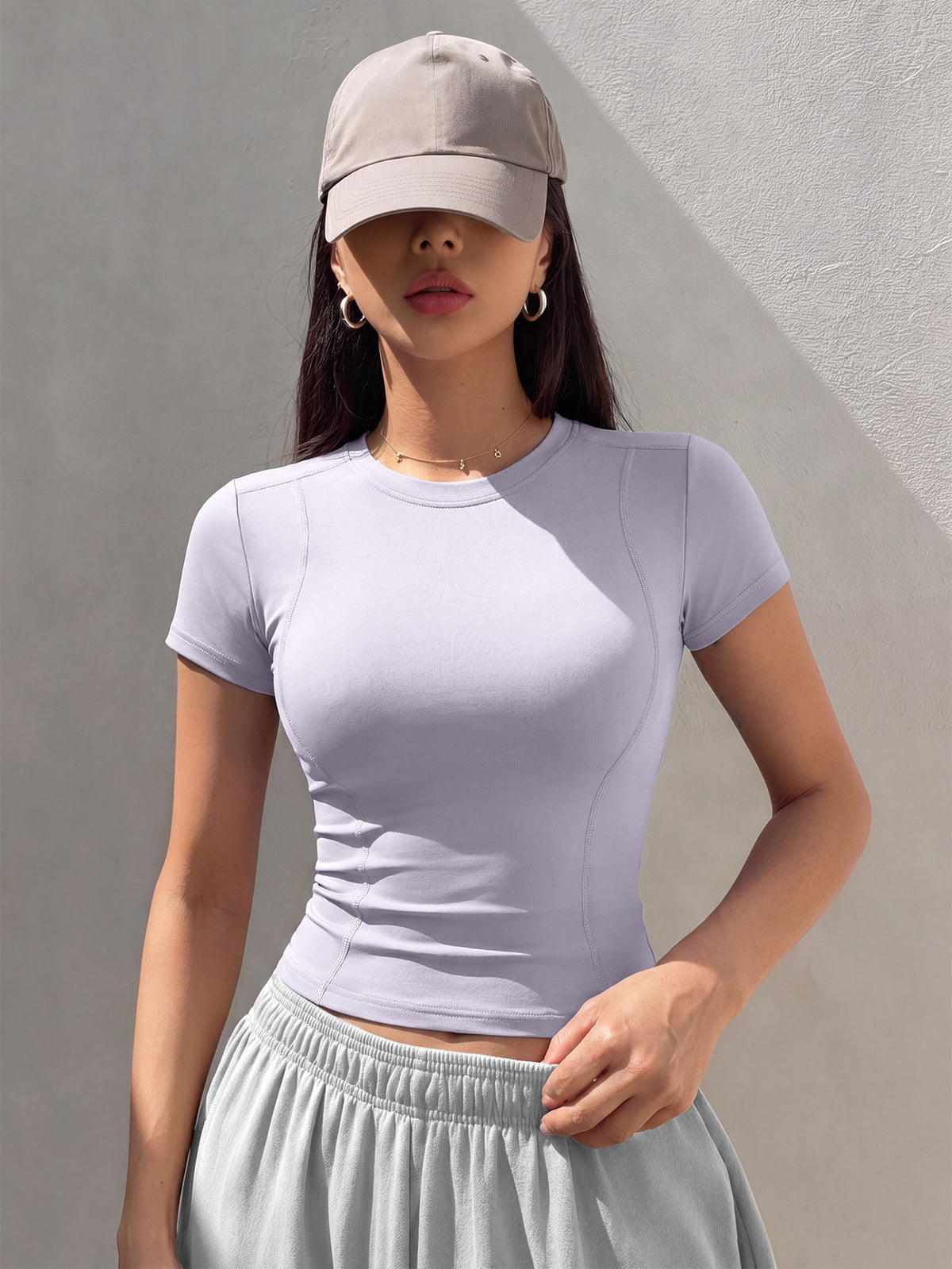 Slim Fit Round Neck Sports Tee - Light Purple