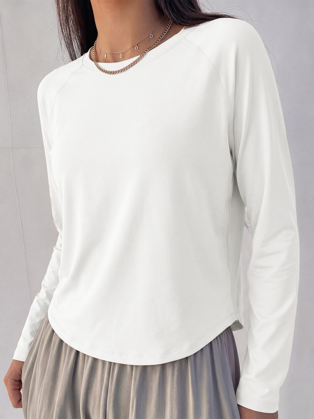 Mesh Back Panel Long Sleeve Top - White
