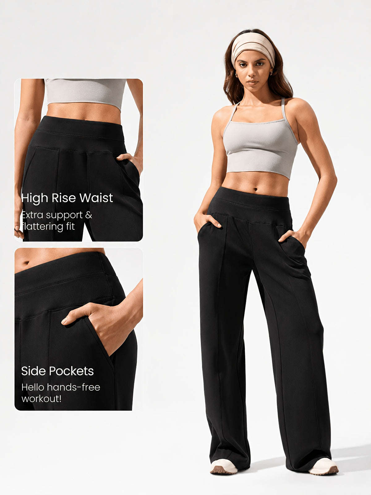 Flowy Wide Leg Pocket Work Pants - Black