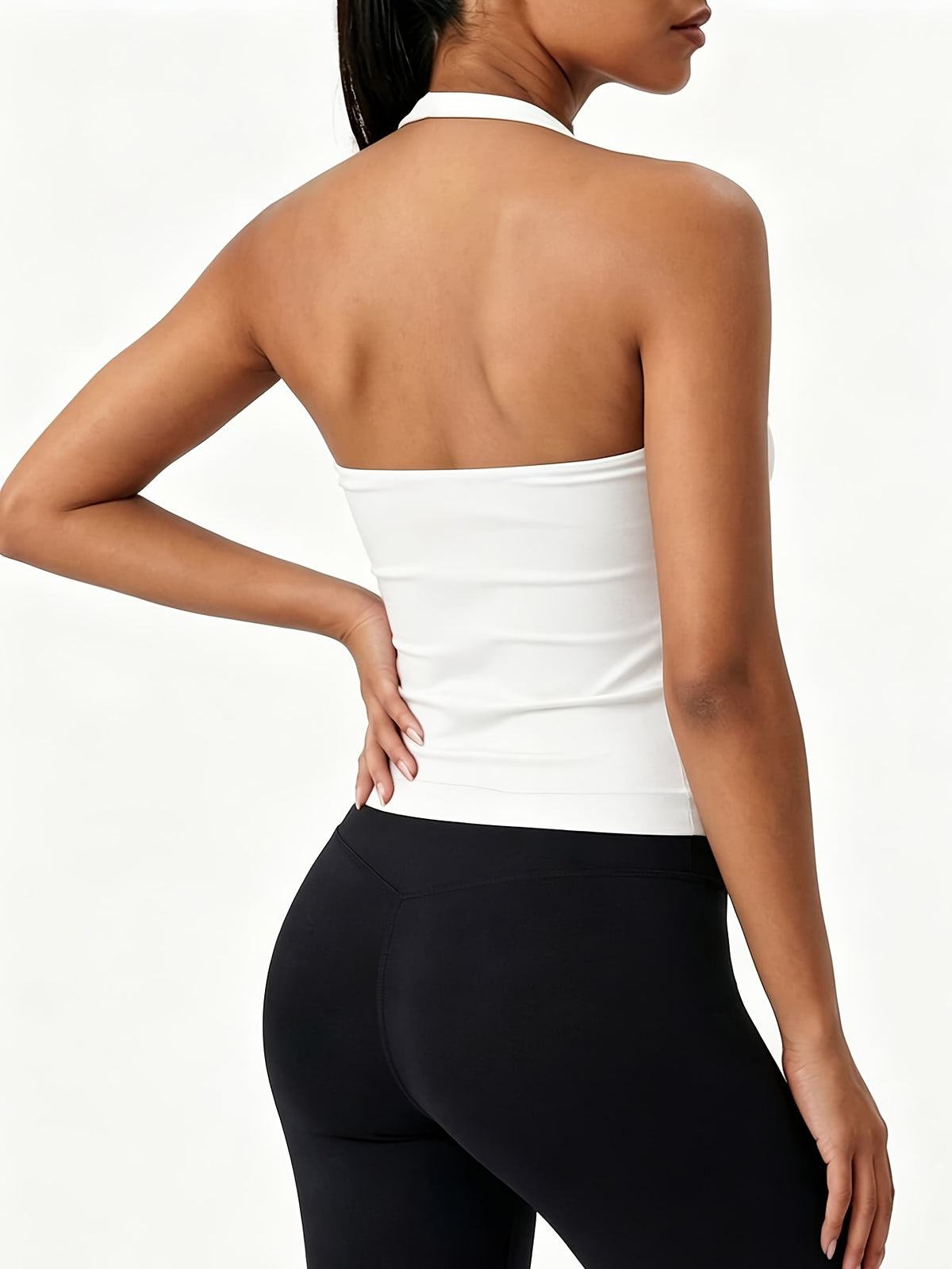 Square Neck Halter Open Back Bra - White
