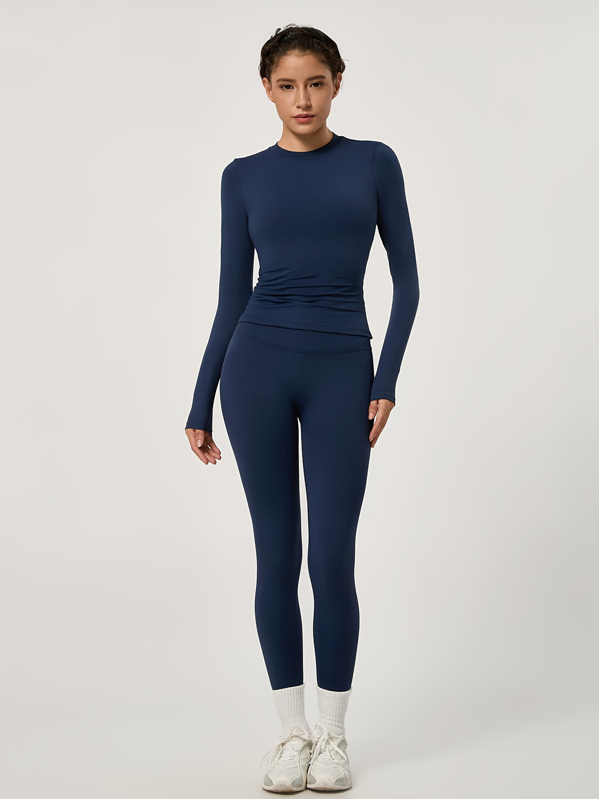 Long Sleeve Top & Seamless Leggings Set - Navy