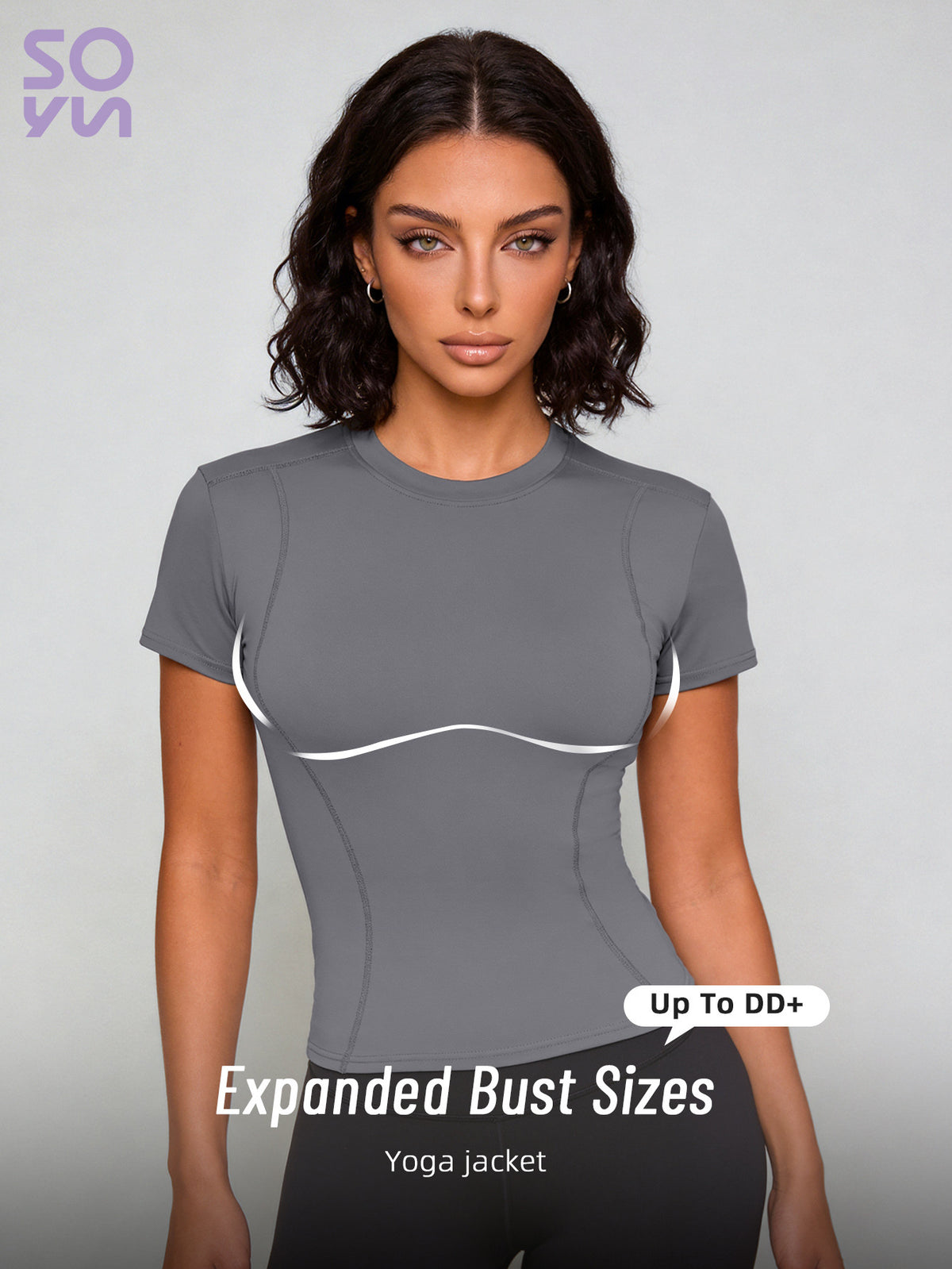 Quick-Dry Round Neck Yoga Tee - Grey