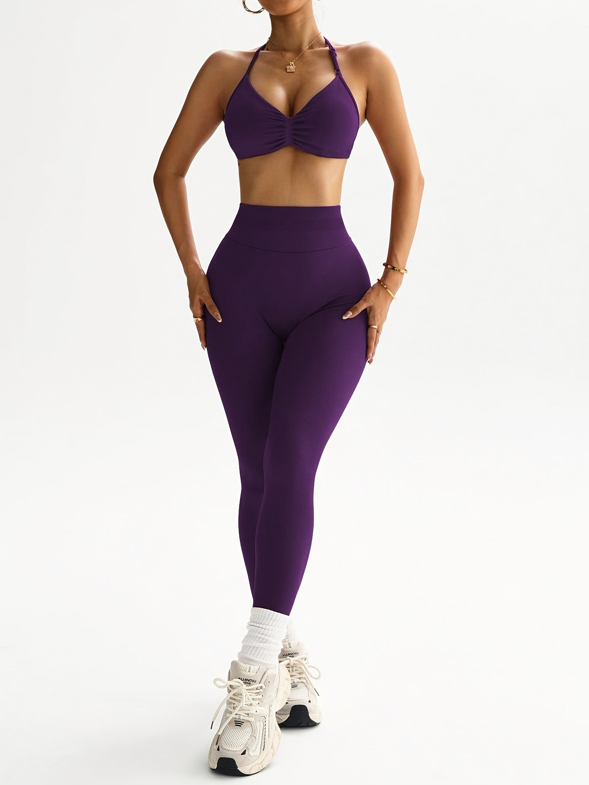 Halter Bra & Leggings Set - Deep Purple