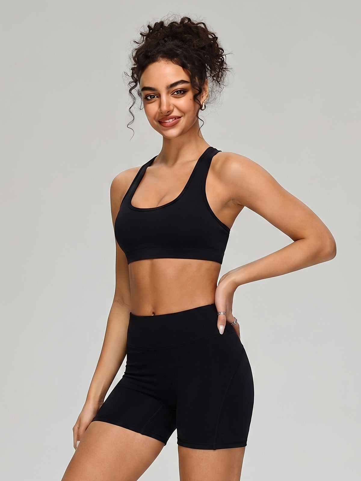 Halter Sports Bra & Shorts Set - Black
