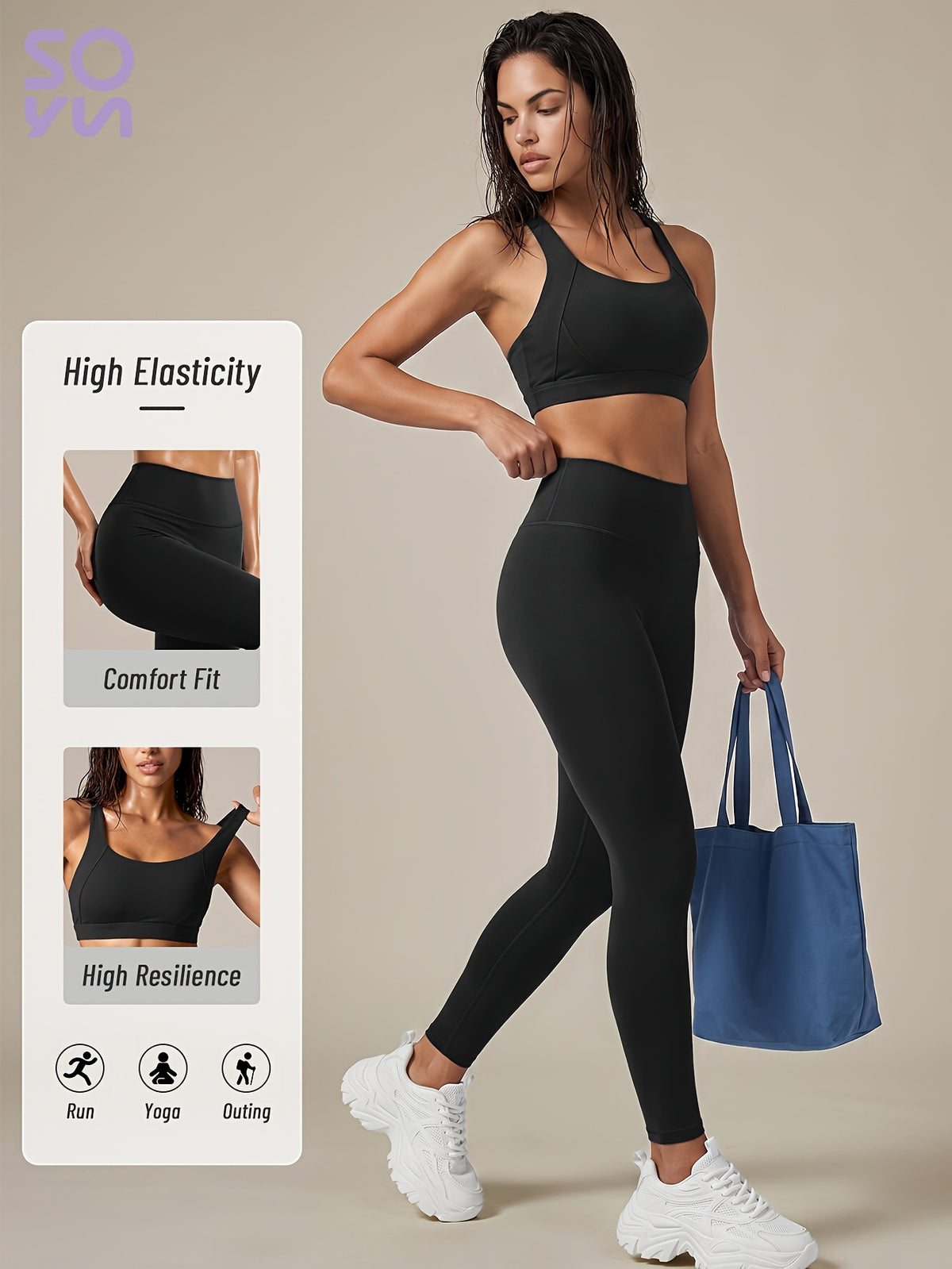 Criss Cross Bra & Pocket Leggings Set - Black