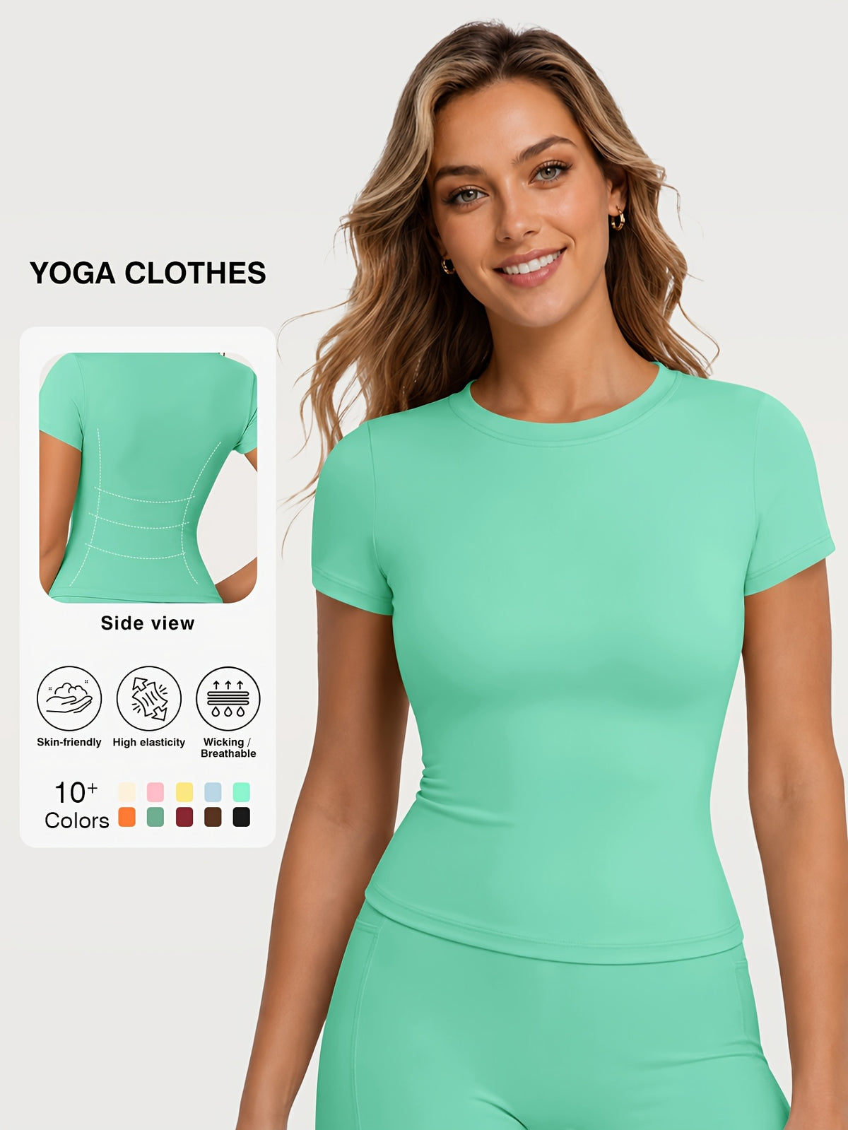 Quick Dry Crew Neck Yoga Tee - Mint Green