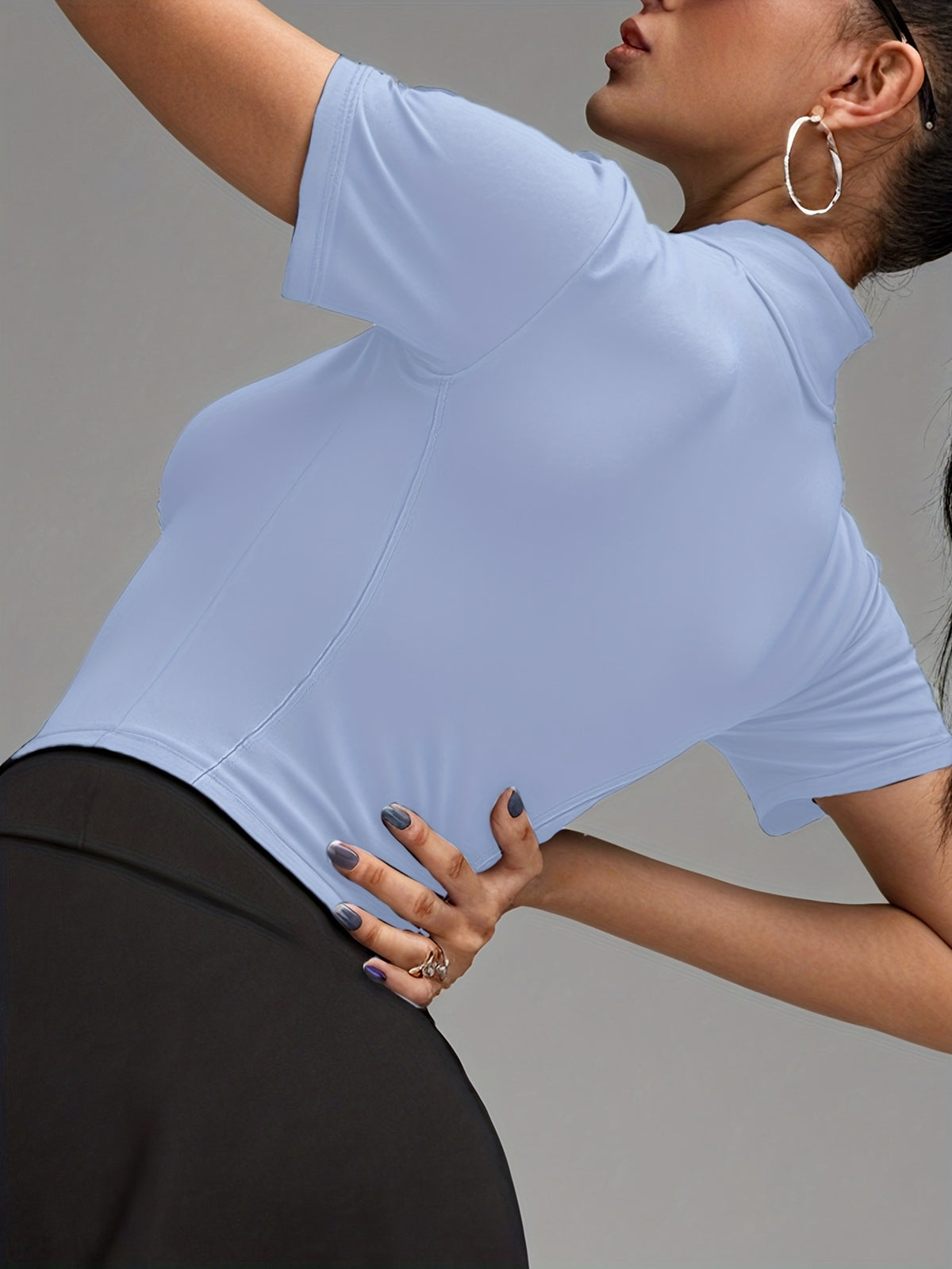 Short Sleeve Cropped Zip Jacket - Light Blue