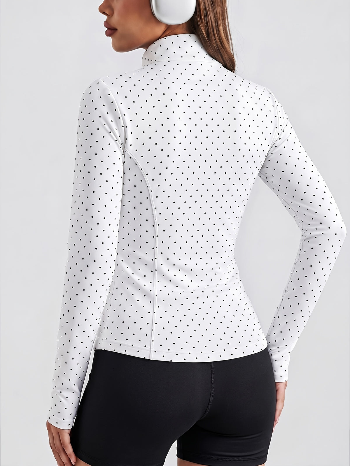 Pin Dot Stand Collar Zip Jacket - White