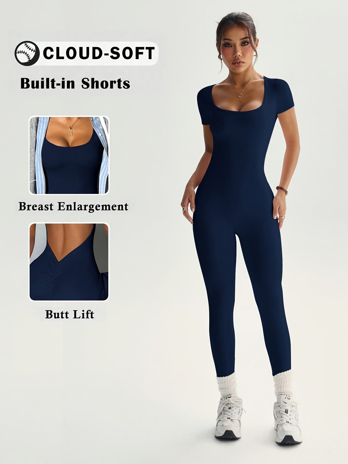 Open Back Full Length Bodysuit - Navy
