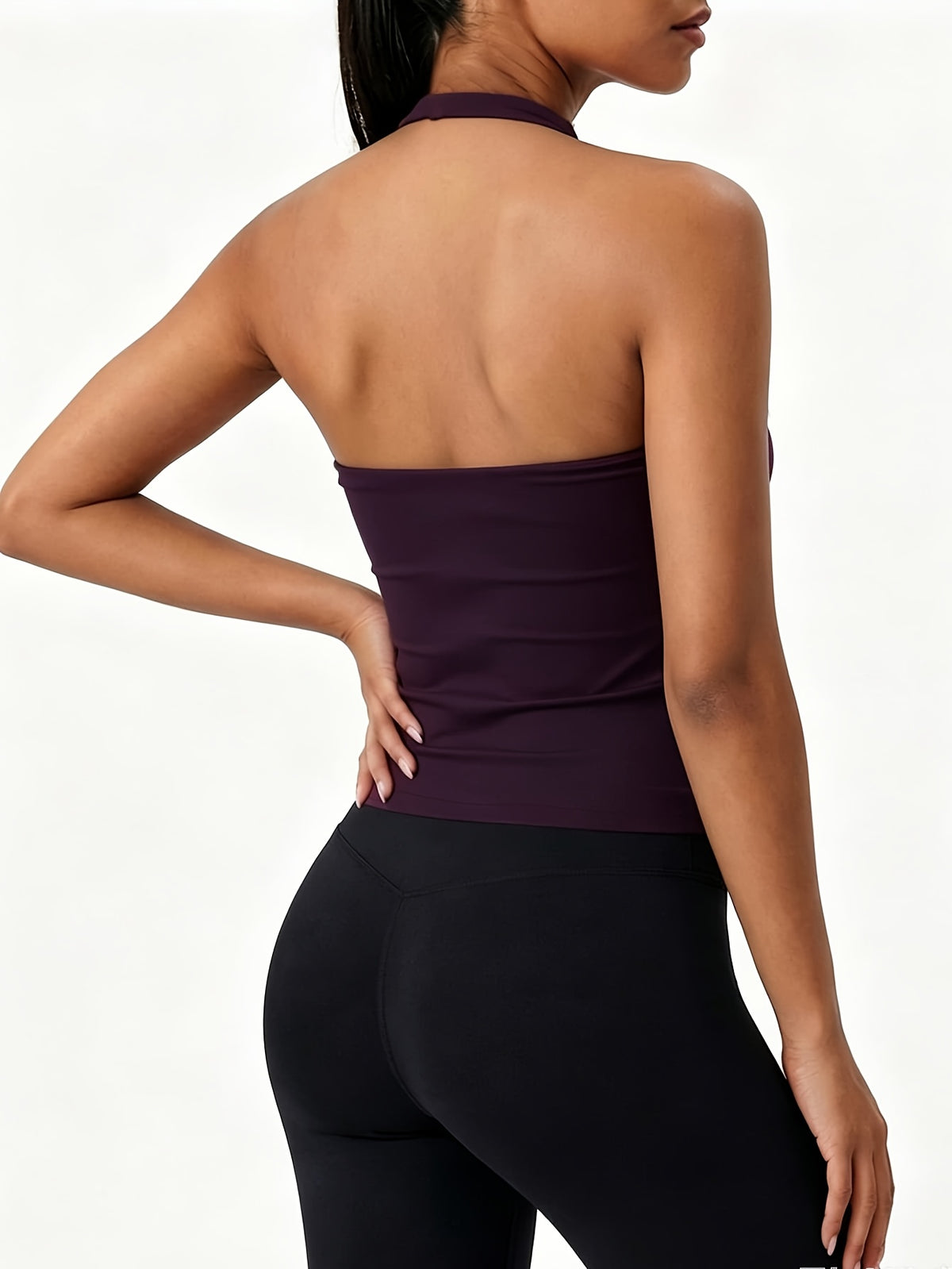 Square Neck Halter Open Back Bra - Fuchsia