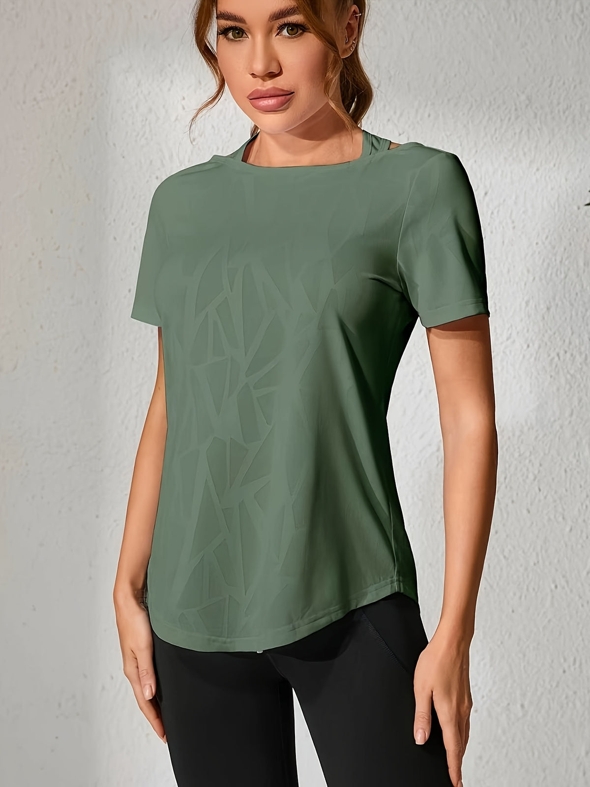 3 Pack Cross Back Cutout Sport Tees - Black, Green & Rose Red