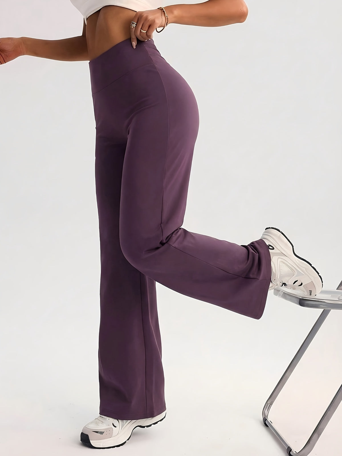Wide Band Draped Straight Leg Pants - Deep Purple