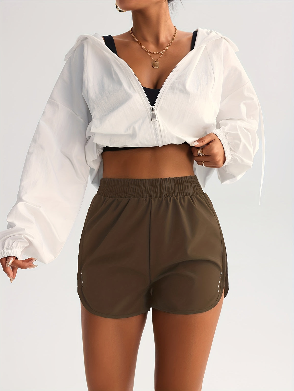Curved Hem Running Shorts - Dark Brown