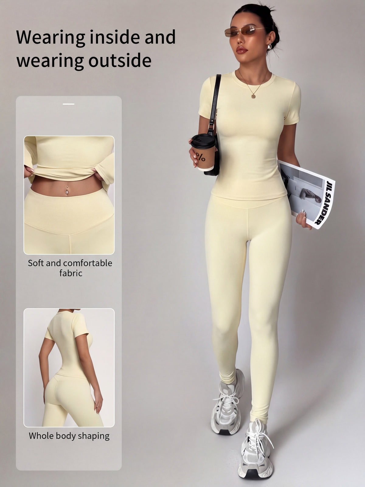 Short Sleeve Top & Leggings Set - Light Yellow