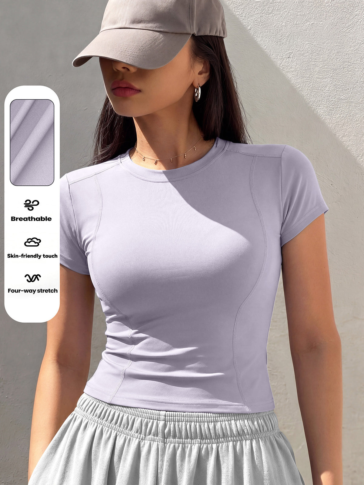 Slim Fit Round Neck Sports Tee - Light Purple