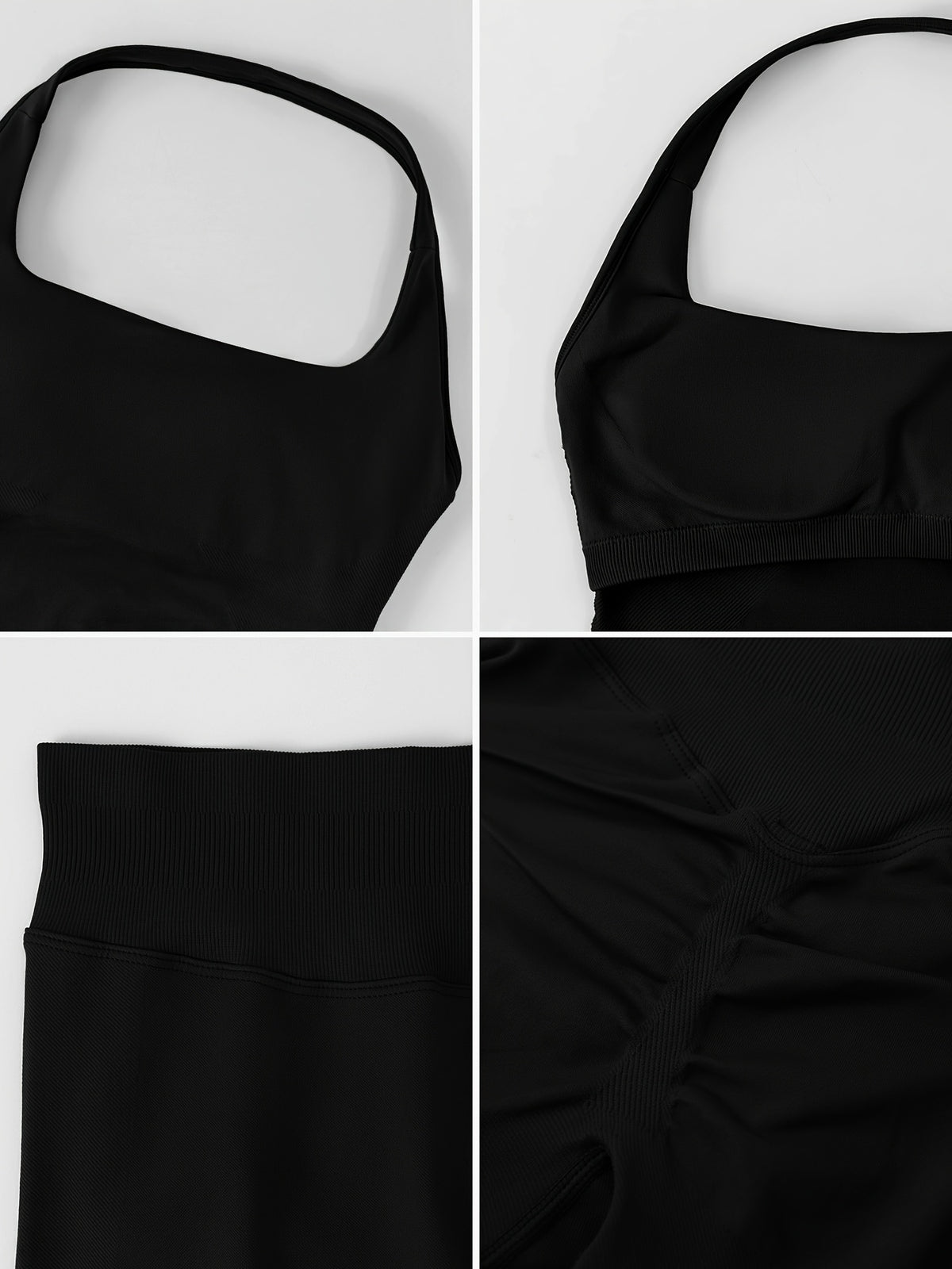 Square Neck Halter Tank & Leggings Set - Black