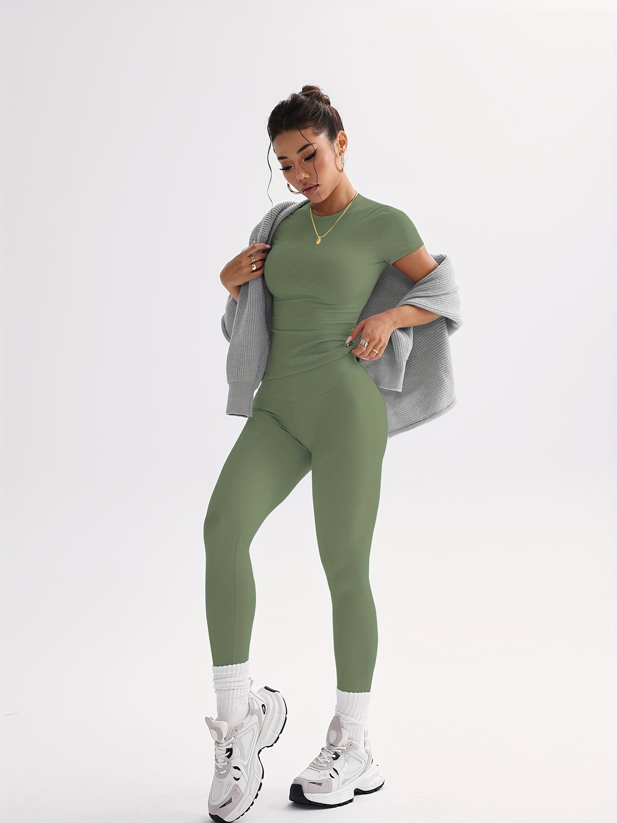 Cropped Tee & Leggings Set - Fern Green
