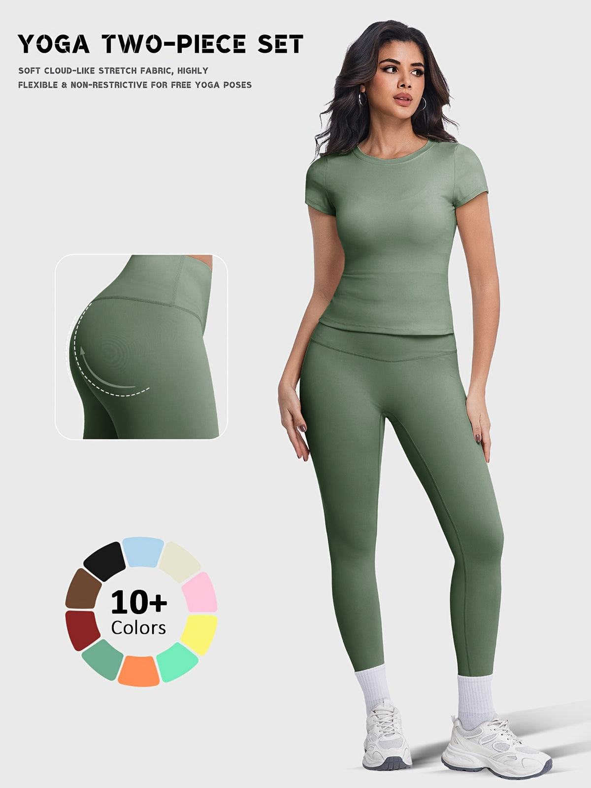 Crew Neck Tee & Leggings Set - Sage Green
