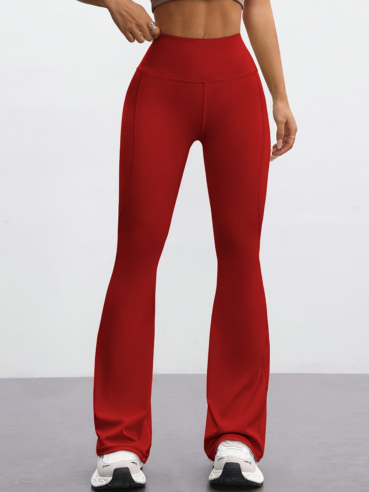 High Waist Flare Pants - Red
