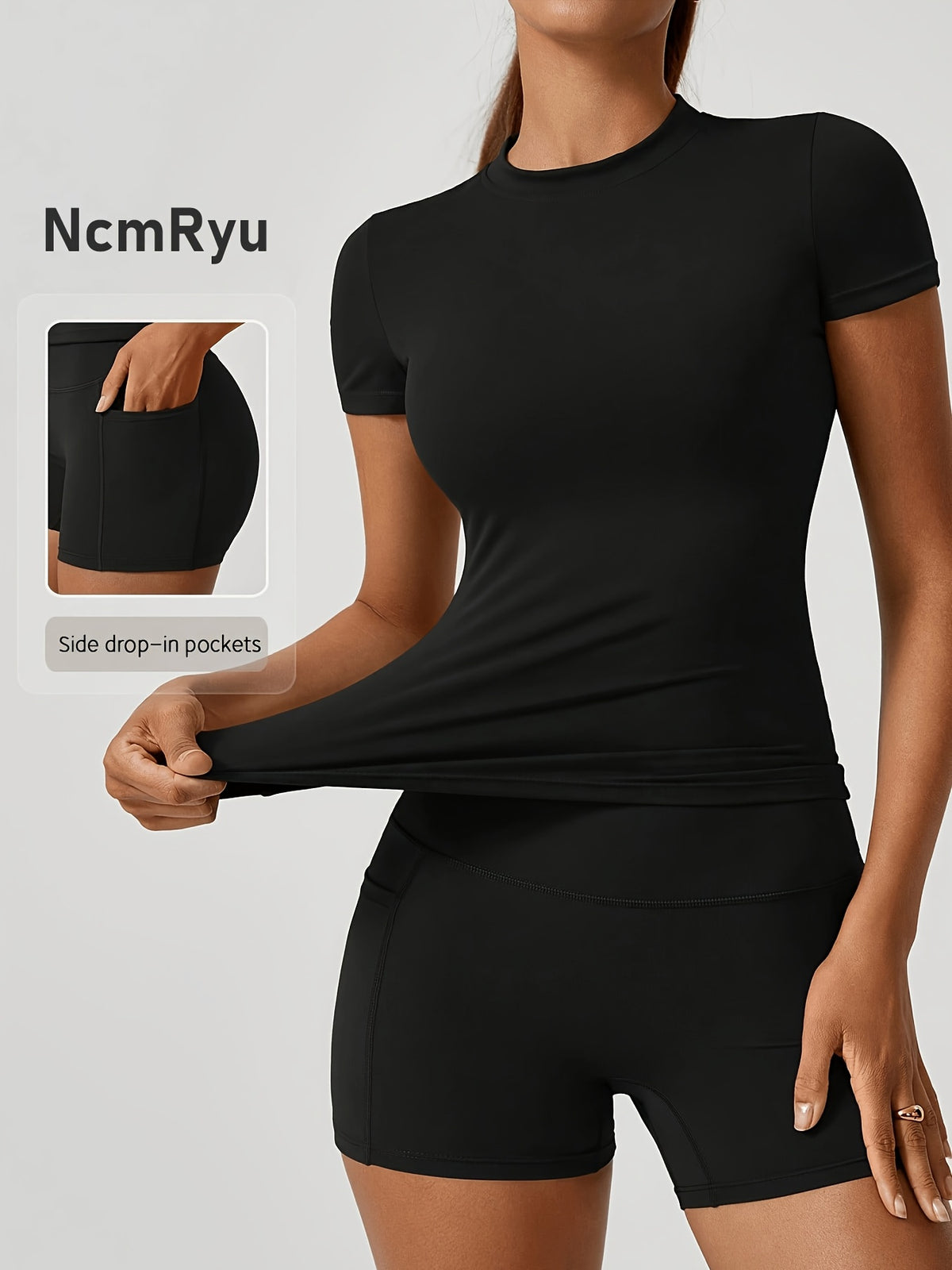 Fitted Tee & Pocket Shorts Set - Black