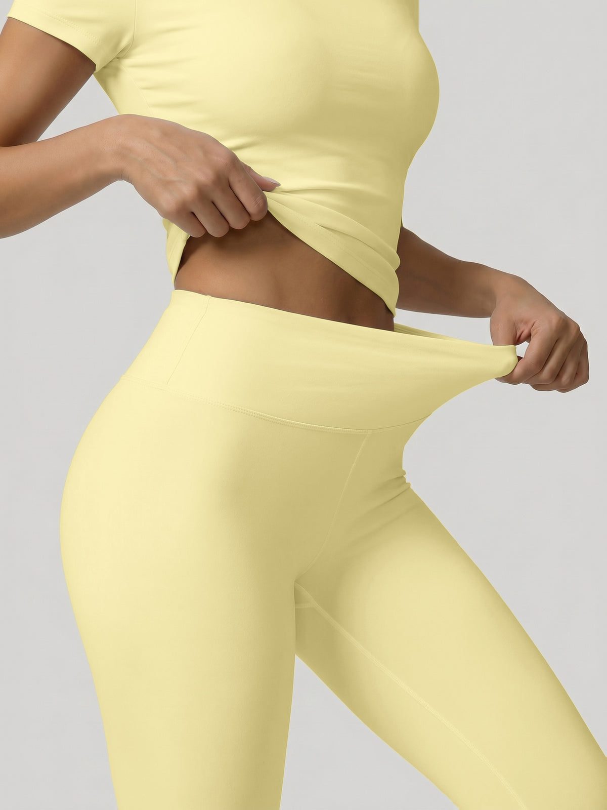 Round Neck Top & Tummy Tuck Leggings Set - Yellow