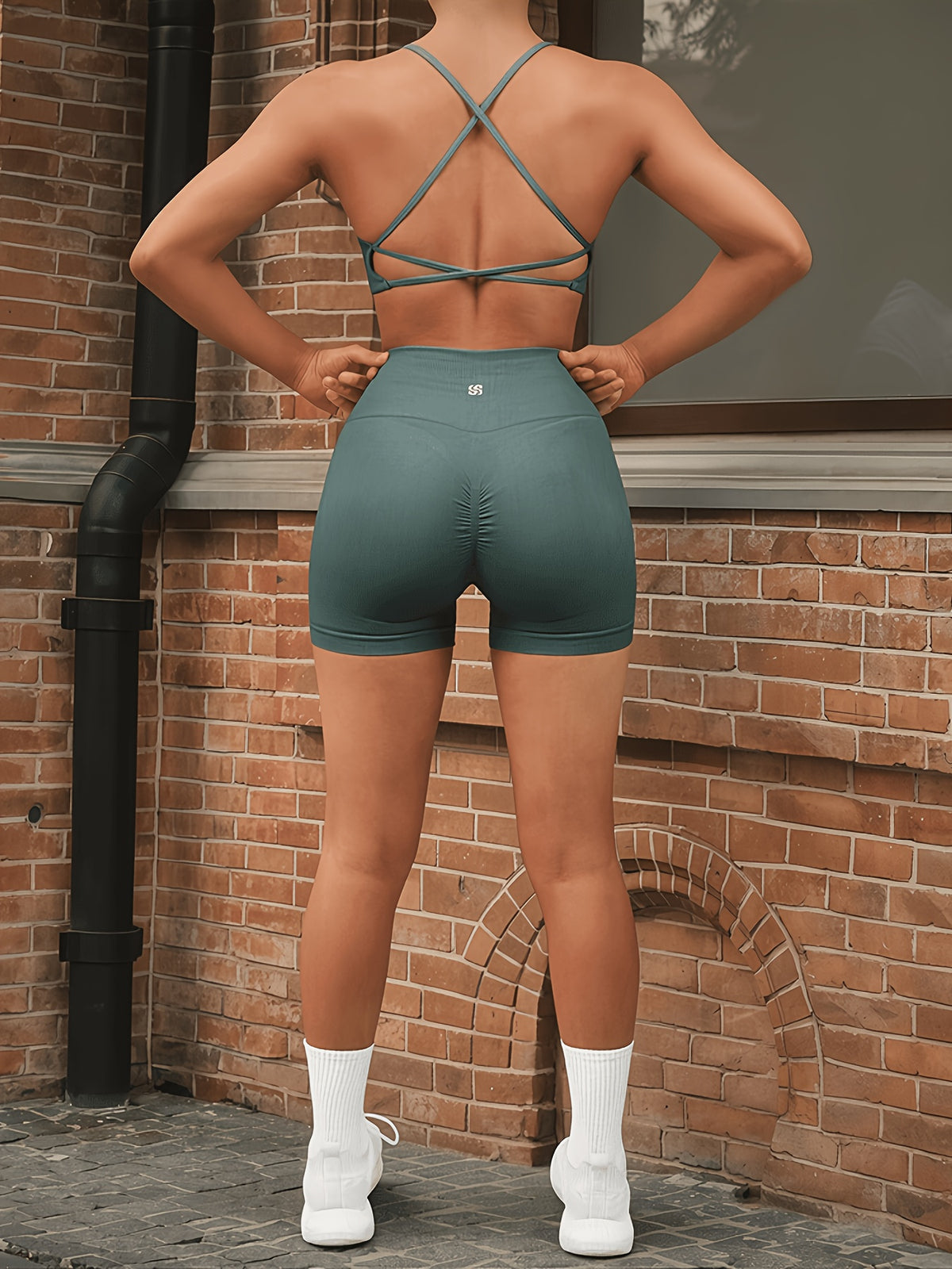 Seamless Thin Strap Bra & Shorts Set - Sage Green