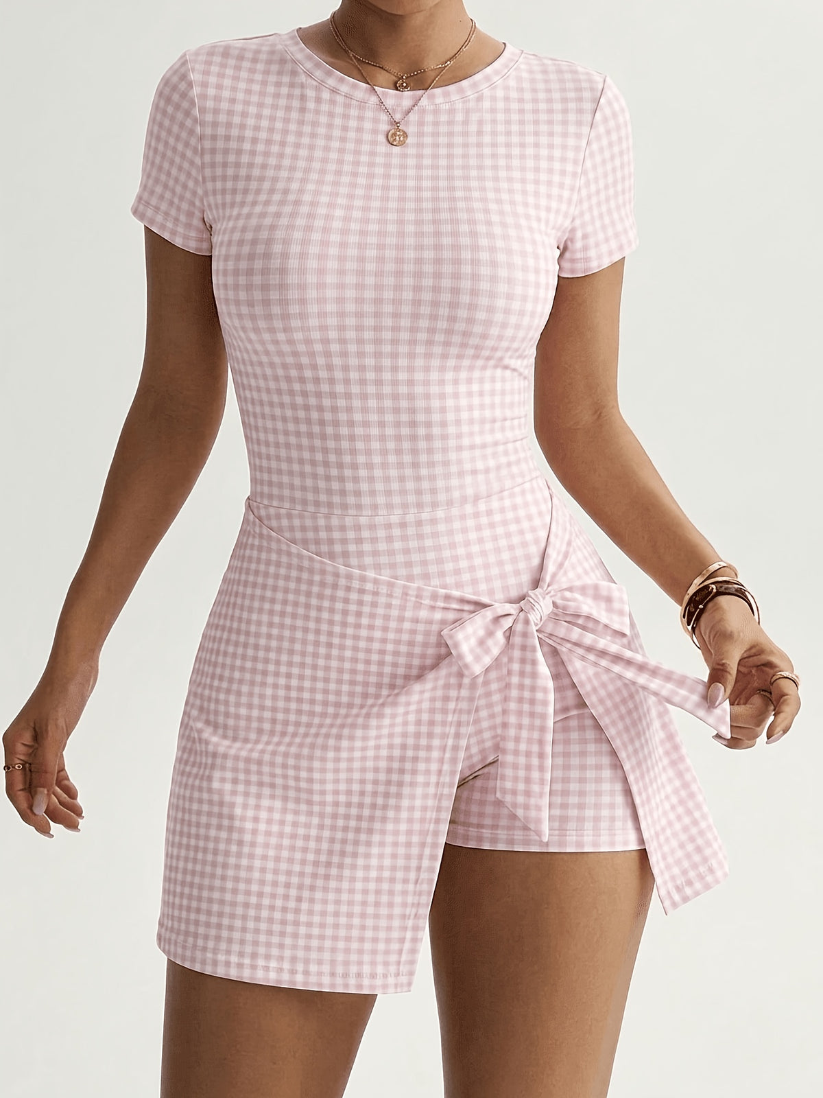 Plaid Bow Back Athletic Dress - Pink Plaid