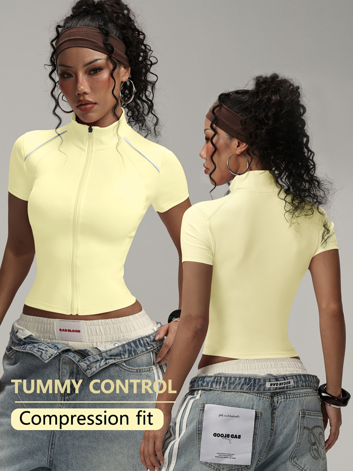 Short Sleeve Zip Top - Yellow