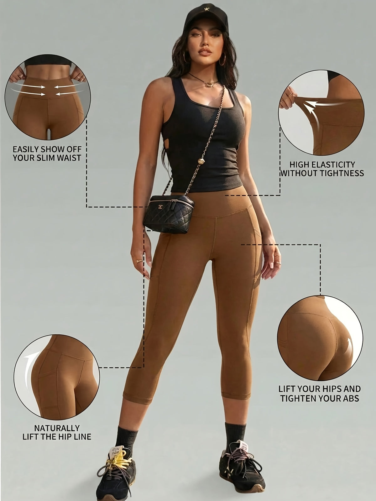 Side Pocket Capri Leggings - Coffee