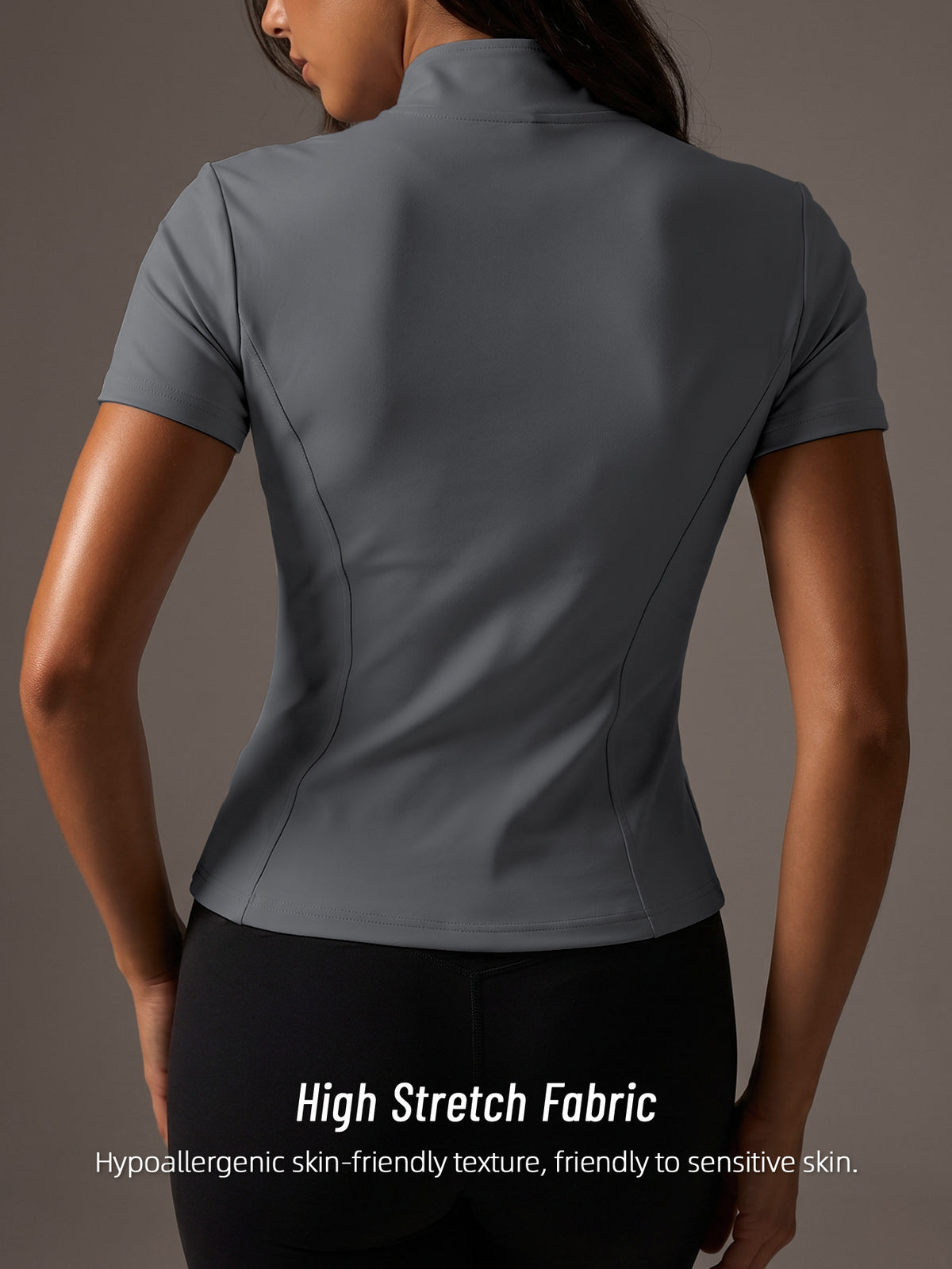 Short Sleeve Stand Collar Zip Jacket - Grey