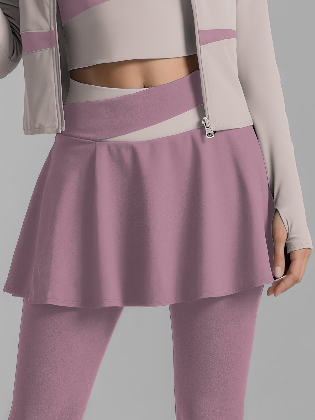 Colour Block Jacket & Skort 3 Piece Set - Light Purple & Purple