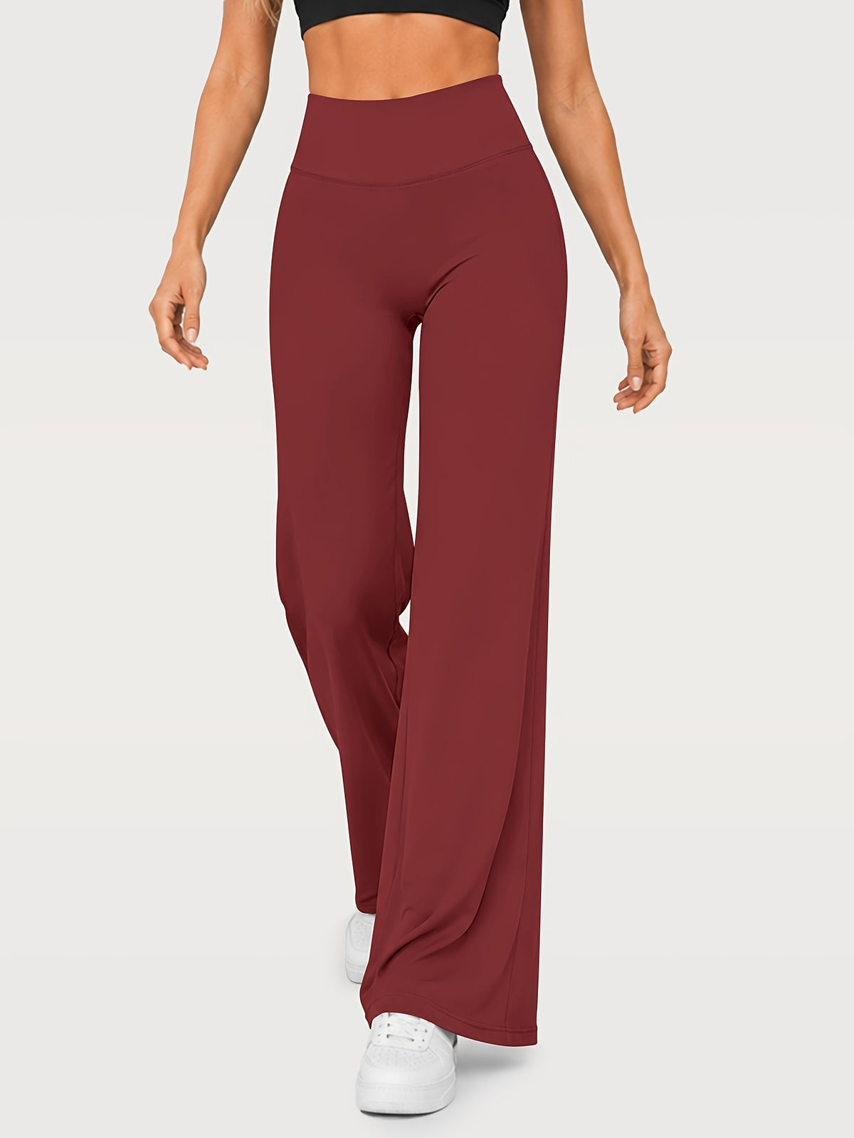 Stretch Straight Leg Yoga Pants - Burgundy