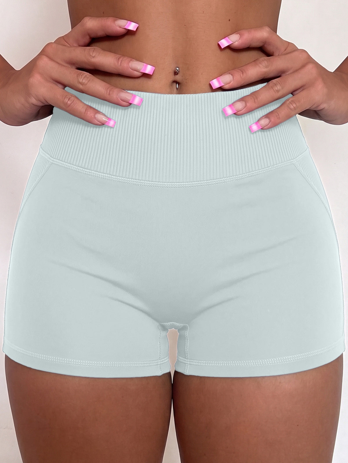 Ribbed 3D Lift High Waist Shorts - Azure