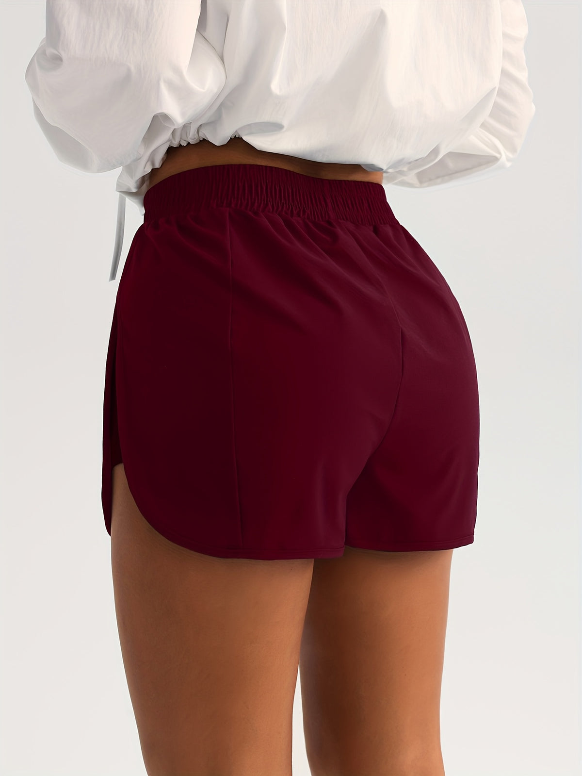 Curved Hem Running Shorts - Burgundy