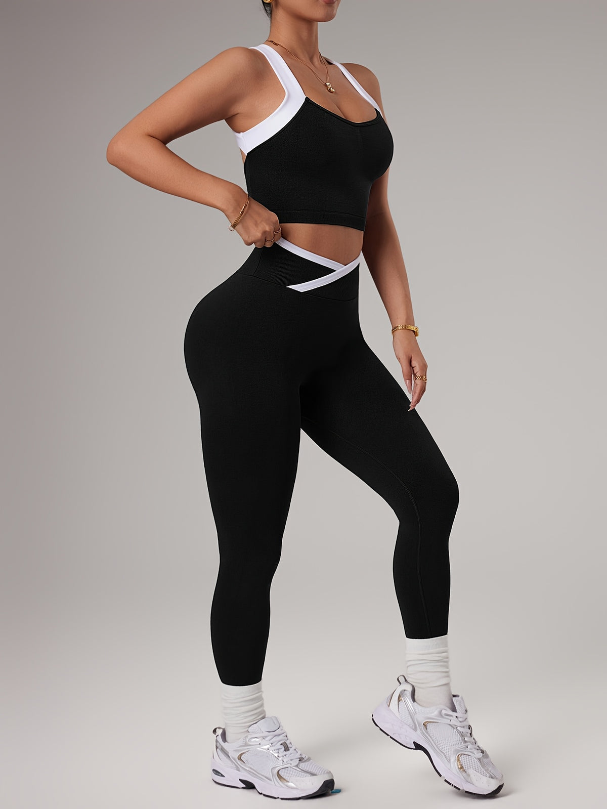 Cross Strap Bra & Leggings Set - Black
