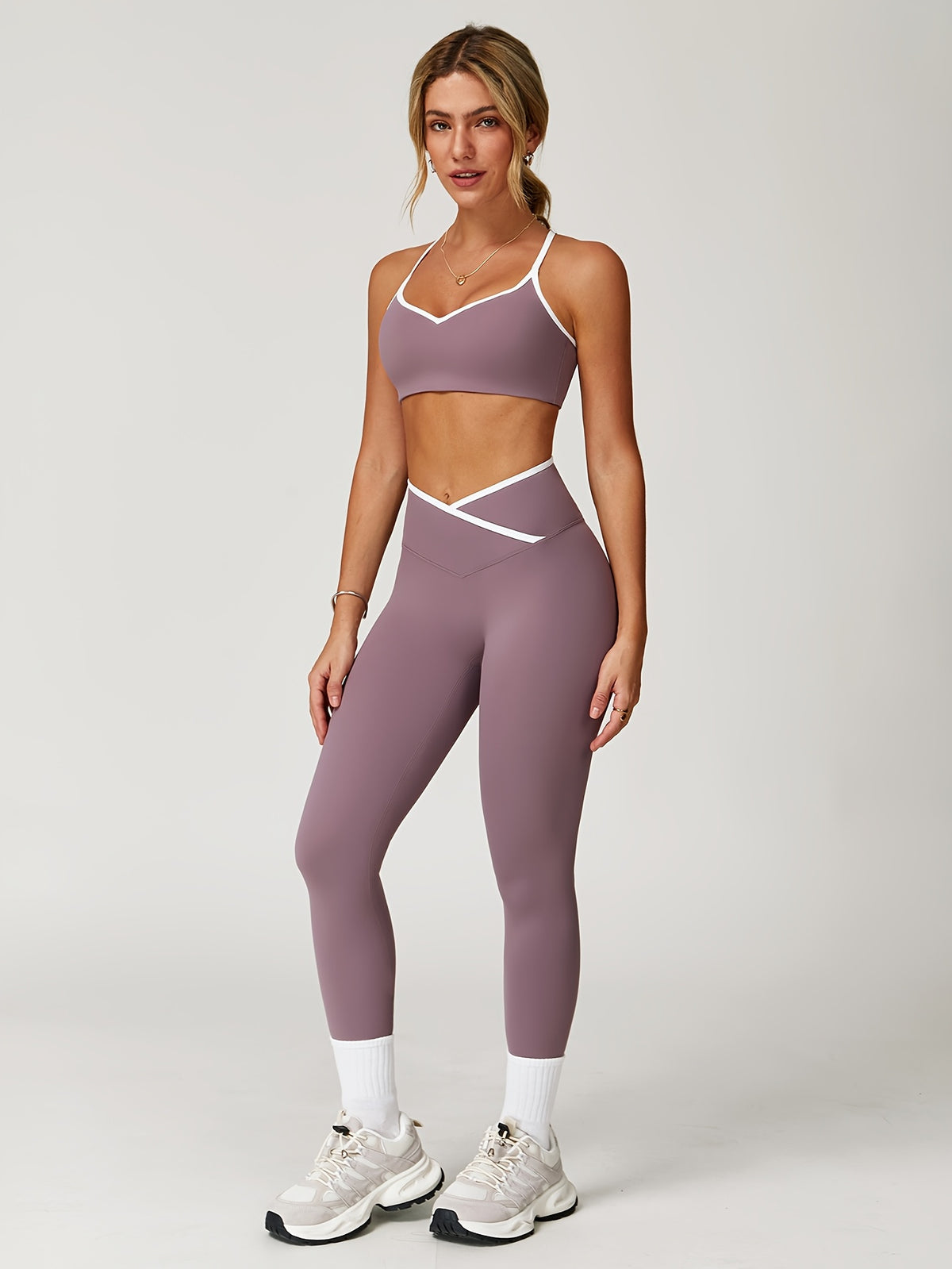 Cross Waist Seamless Leggings - Light Purple