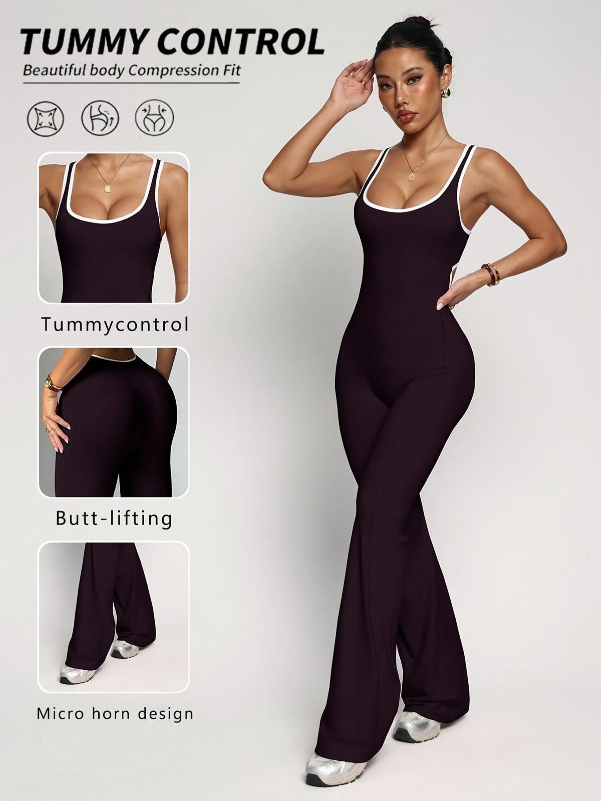 Cut Out Waist Flare Jumpsuit - Deep Purple