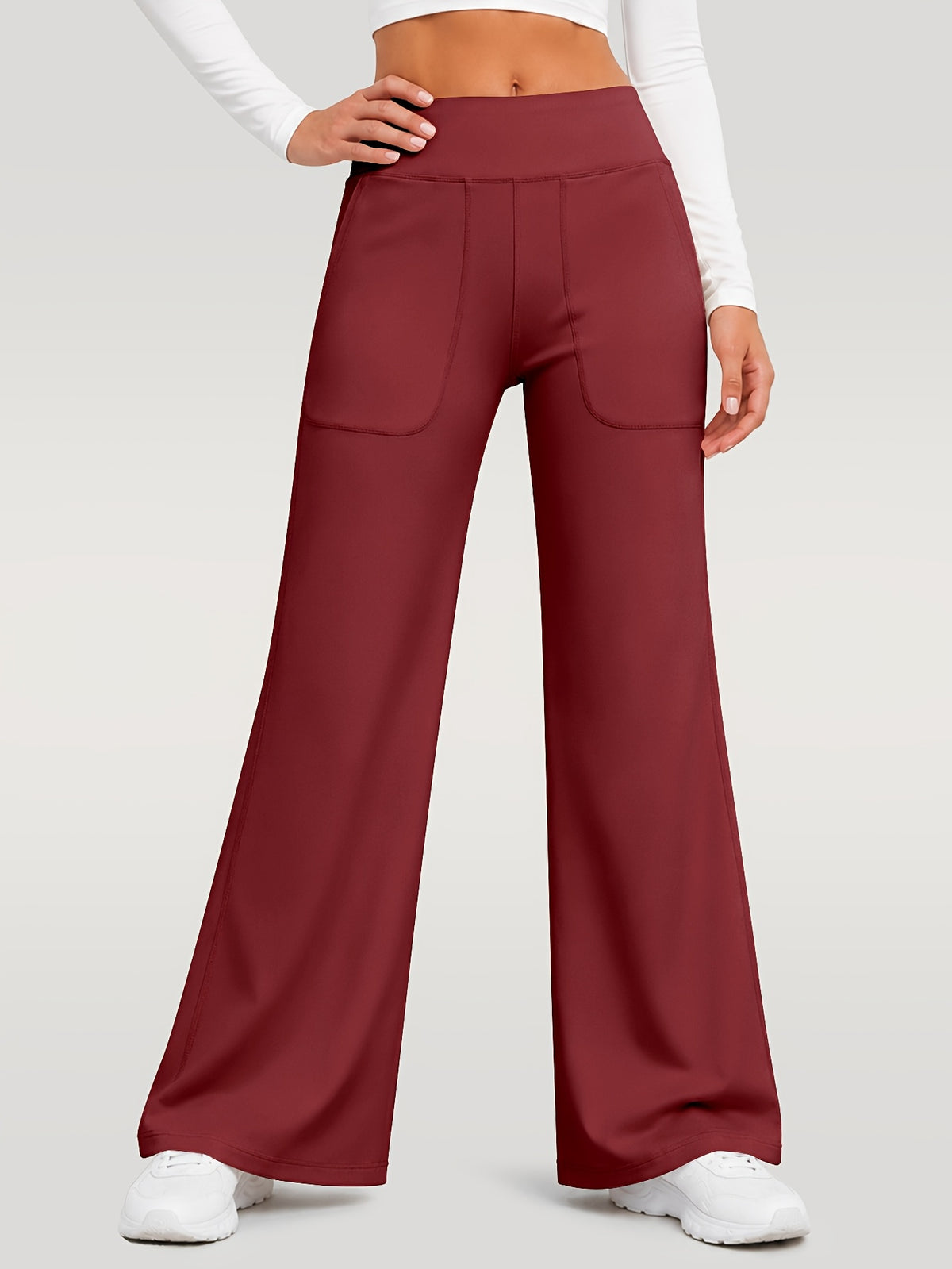 Draped Wide Leg Pocket Pants - Burgundy