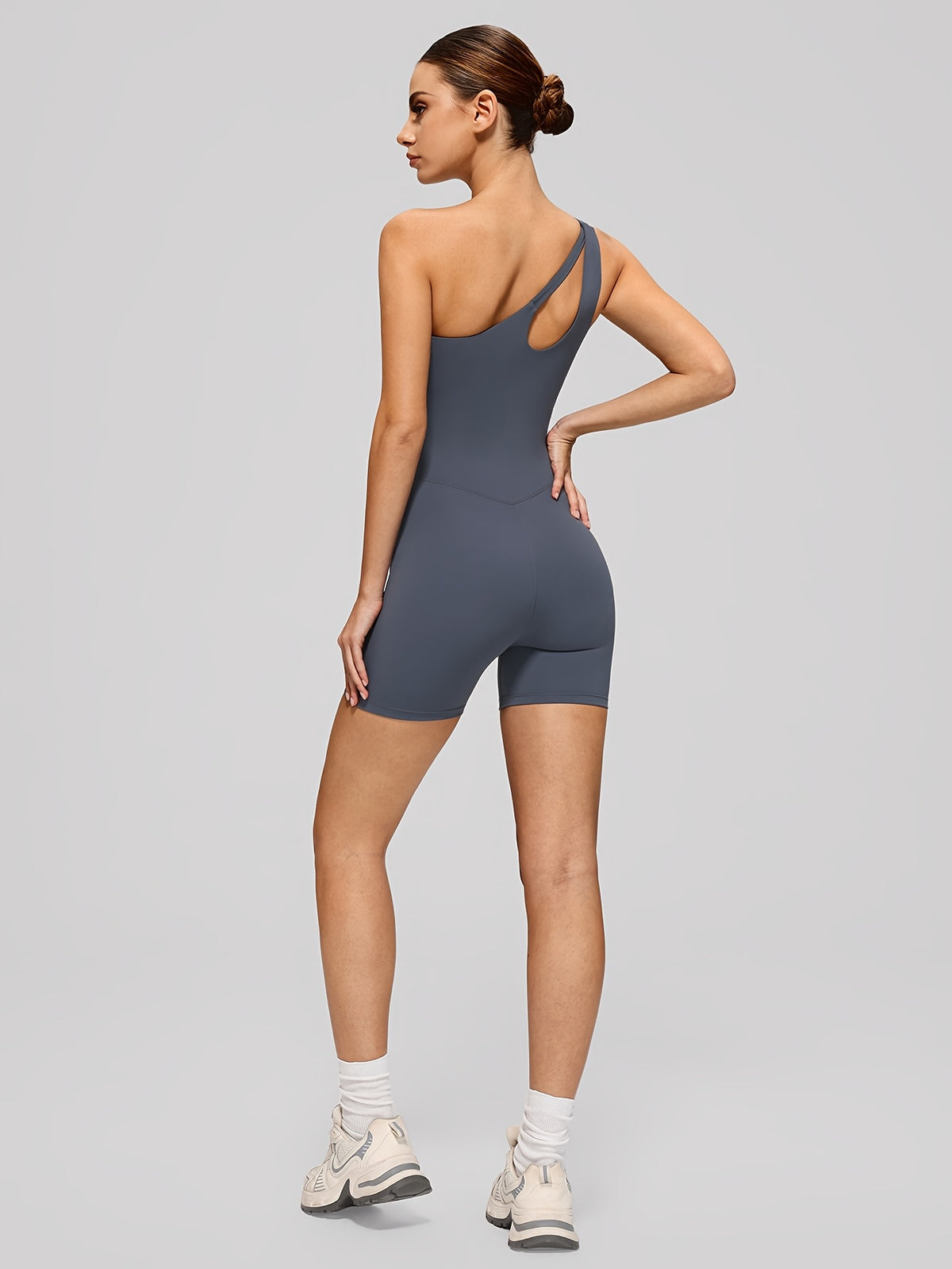 One Shoulder Cutout Short Jumpsuit - Sea Blue