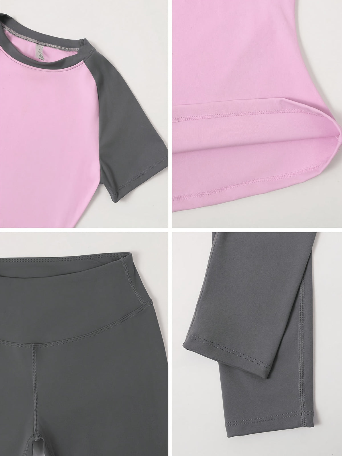 Colour Block Tee & Leggings Set - Pink & Grey