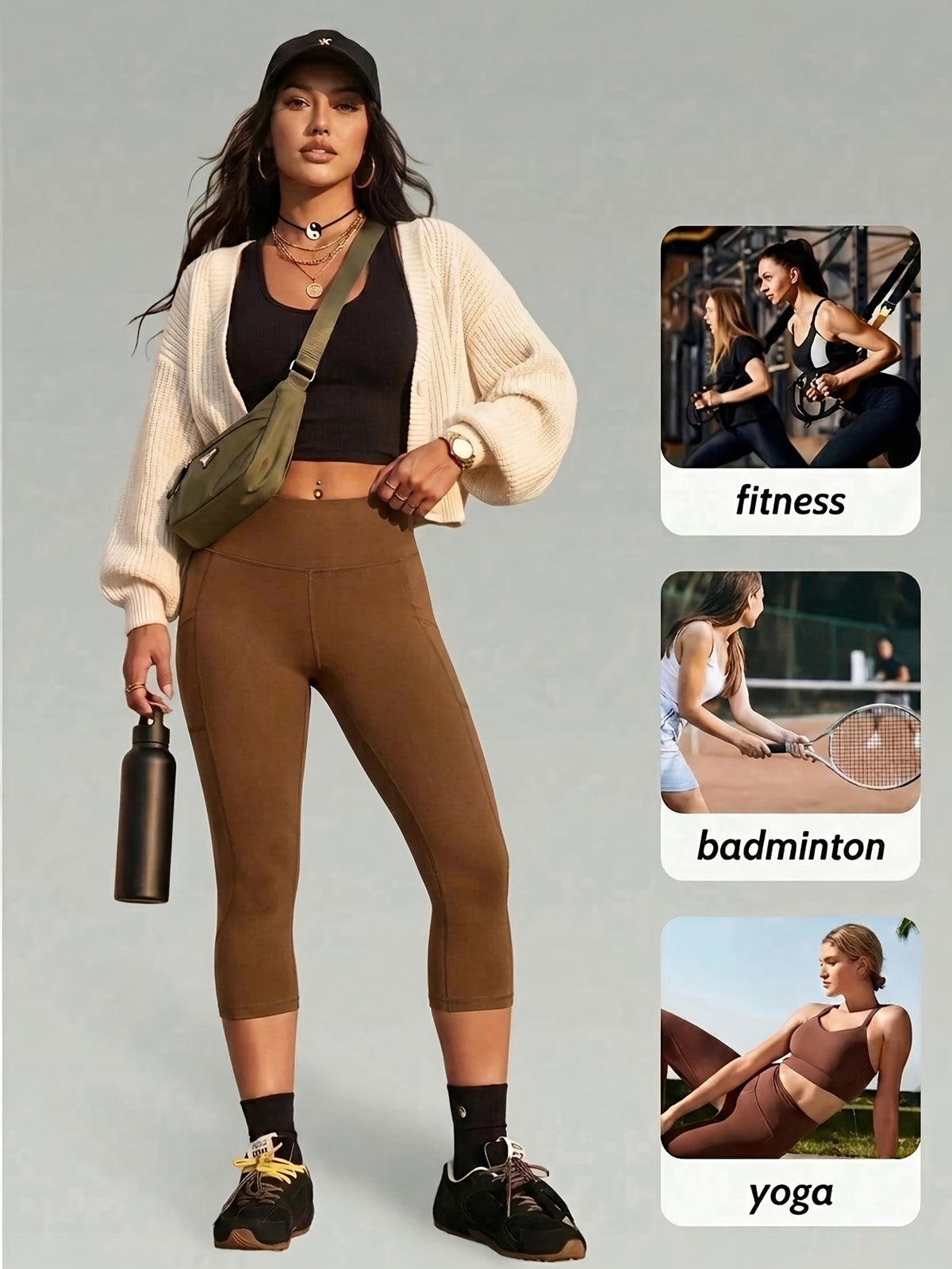 Side Pocket Capri Leggings - Coffee