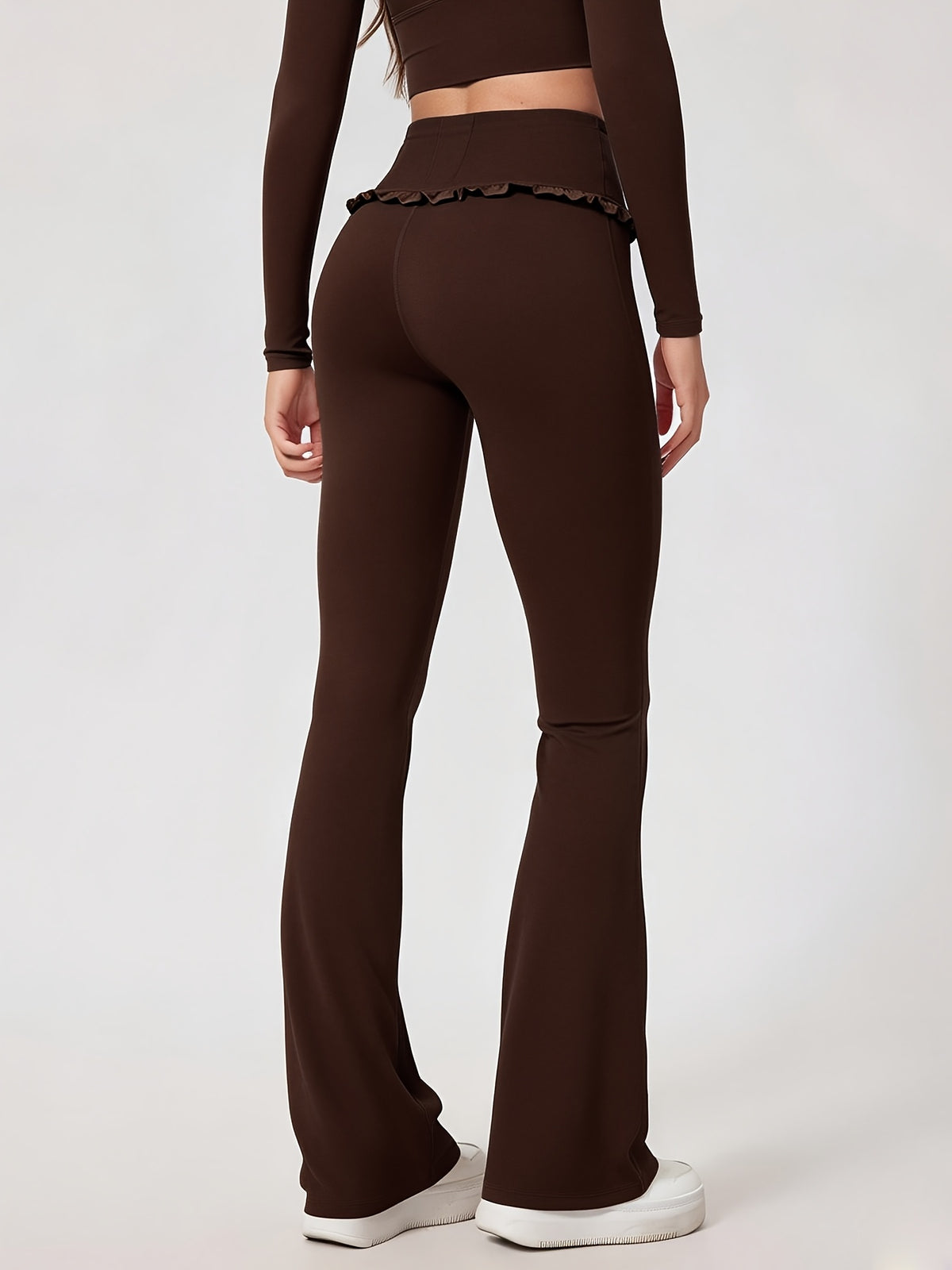 Lace Trim Flare Leggings - Coffee