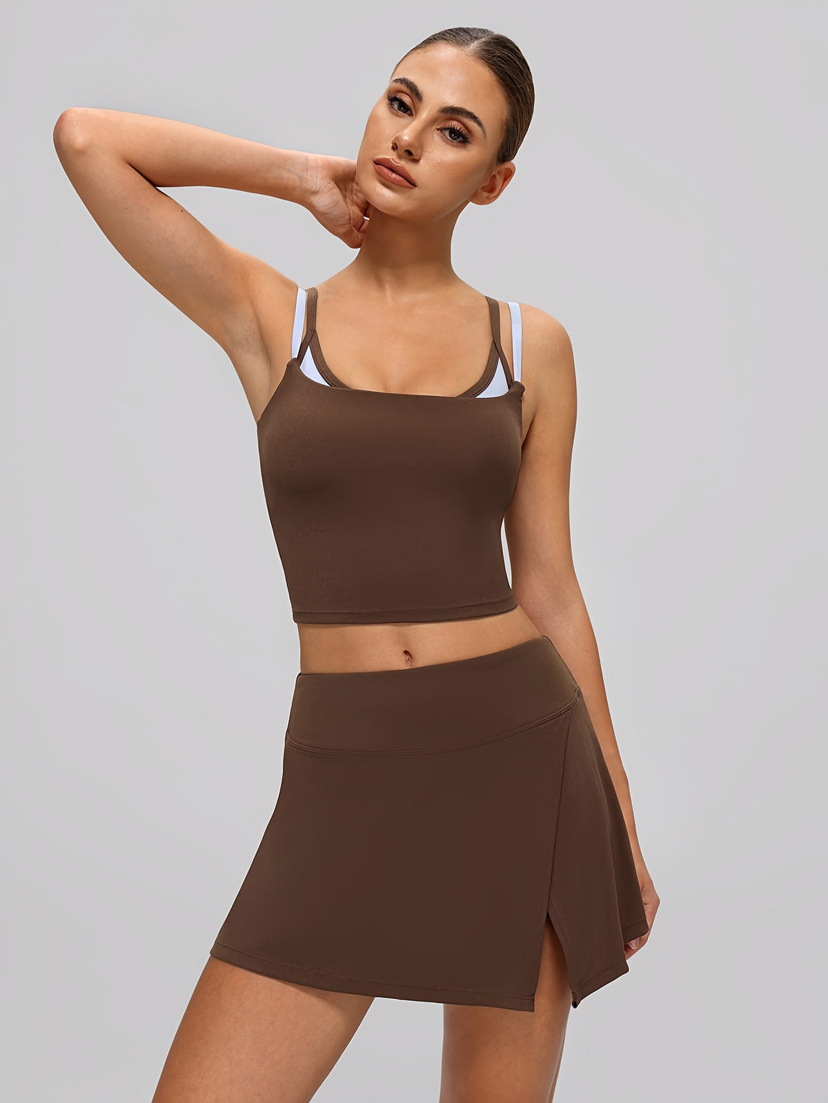 Strappy Vest Two-Piece Set - Coffee